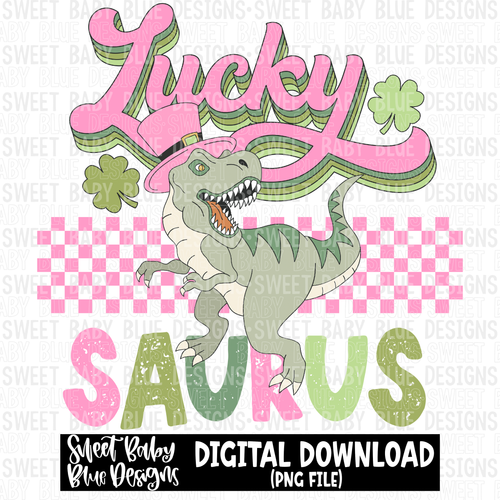Lucky saurus- Pink dinosaur- St Patrick's Day- 2023 - PNG file- Digital Download