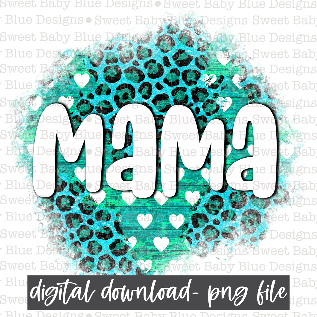 Mama- Brush blue leopard- 2021- PNG file- Digital Download