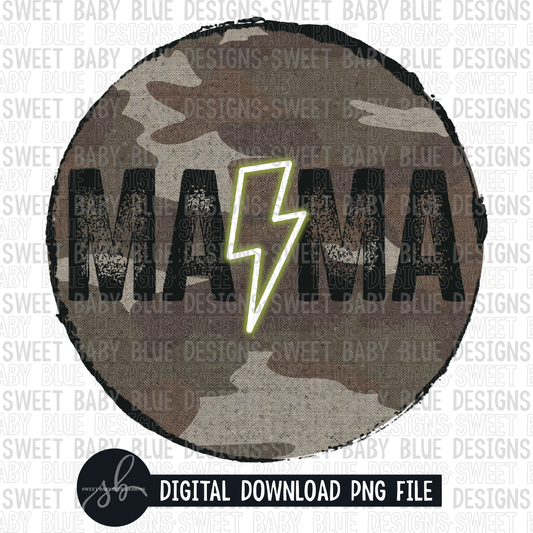 Mama- Camo circle- green bolt- 2022- PNG file- Digital Download