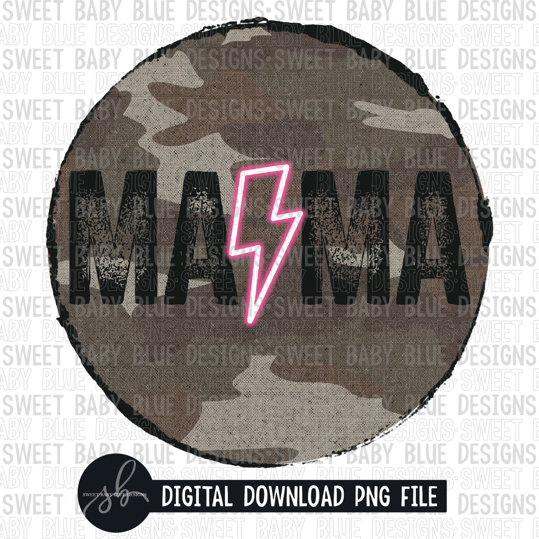 Mama- Camo circle- Pink bolt- 2022- PNG file- Digital Download