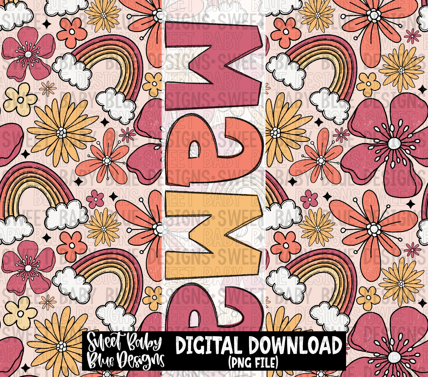 Mama floral rainbow-  20 oz. skinny tumbler- 2023 -PNG file- Digital Download