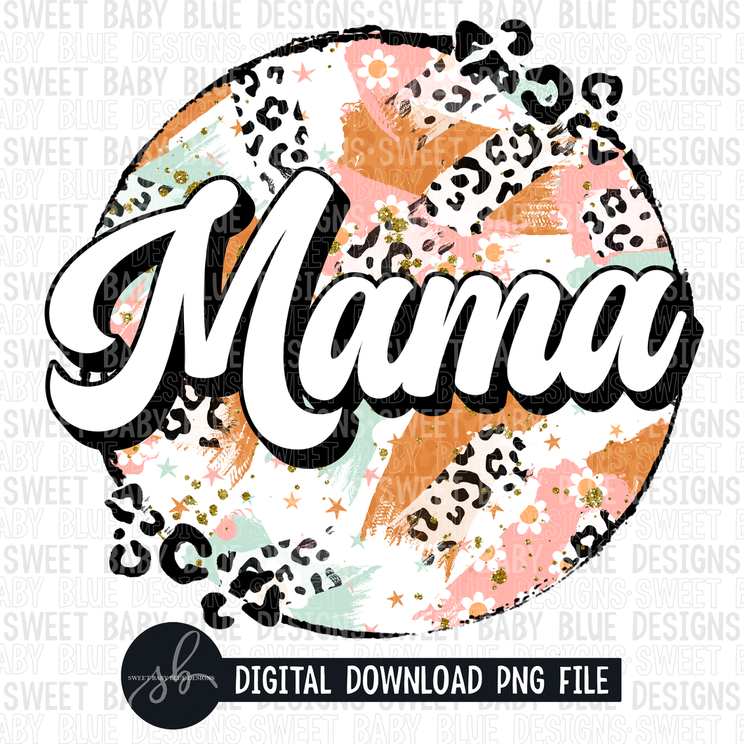 Mama- Happy spring- Leopard circle- 2022 - PNG file- Digital Download