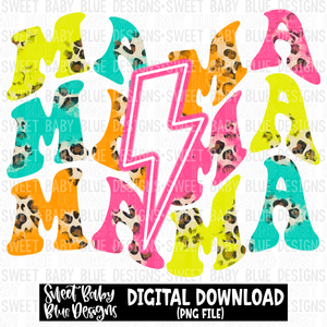 Mama- Bright- Leopard- Pink bolt- 2022 - PNG file- Digital Download