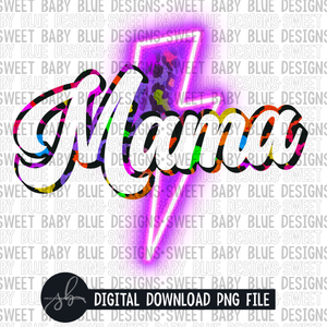 Mama- Colorful leopard- Neon bolt- 2022 - PNG file- Digital Download