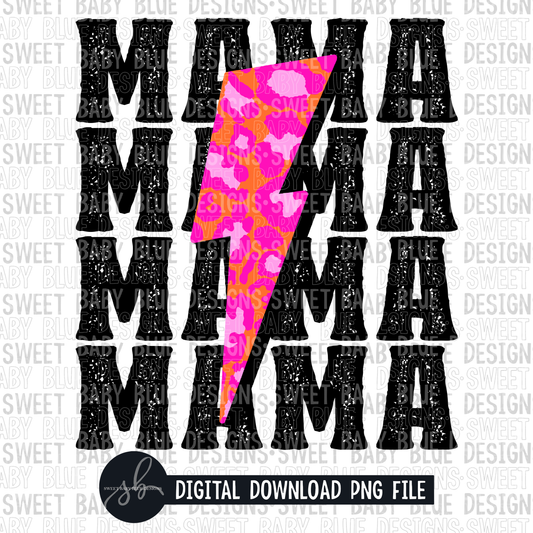 Mama- Stacked- Leopard bolt- Summer- 2022- PNG file- Digital Download