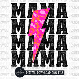 Mama- Stacked- Leopard bolt- Summer- 2022- PNG file- Digital Download