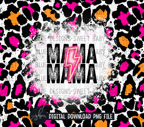 Mama- Pink leopard bolt- 20 oz. skinny tumbler- 2022 -PNG file- Digital Download