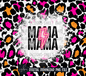 Mama- Pink leopard bolt- 20 oz. skinny tumbler- 2022 -PNG file- Digital Download