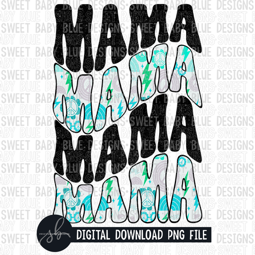 Mama- Stacked- Retro lettering- Blue- 2022- PNG file- Digital Download