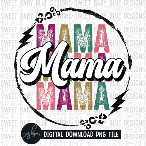 Mama- Stacked- Circle leopard bolt- 2022- PNG file- Digital Download