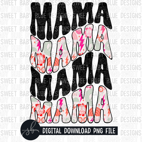 Mama- Stacked- Retro lettering- Pink- 2022- PNG file- Digital Download