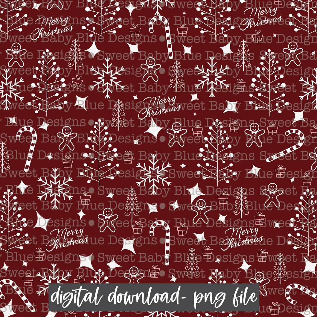 Maroon Christmas doodle-  Christmas- Digital paper-  2021- PNG file- Digital Download