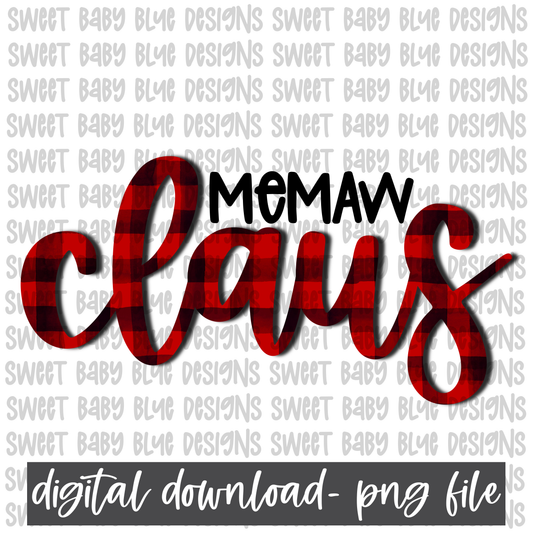 Memaw Claus- Plaid- Christmas- PNG file- Digital Download