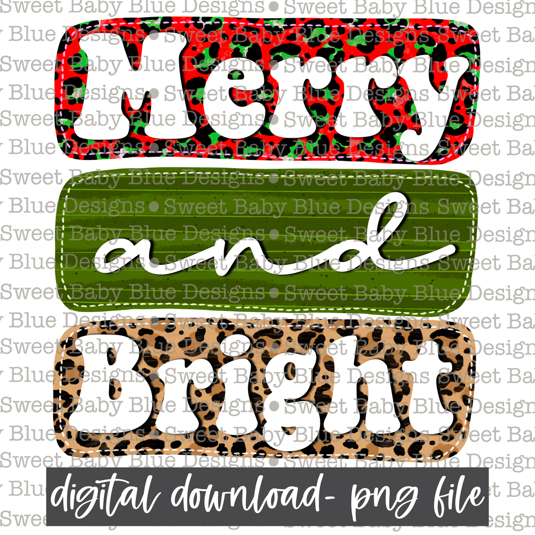 Merry and Bright- Leopard- Christmas- PNG file- Digital Download