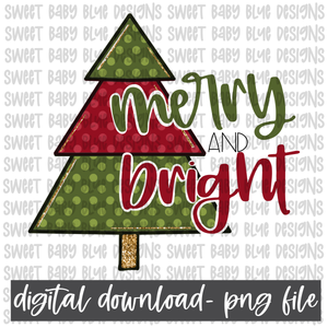 Merry and Bright- Christmas tree- PNG file- Digital Download