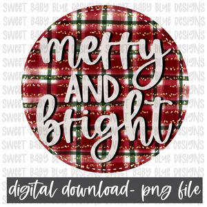 Merry and Bright- Plaid- PNG file- Digital Download