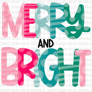 Merry and Bright- Doodle- Christmas- PNG file- Digital Download