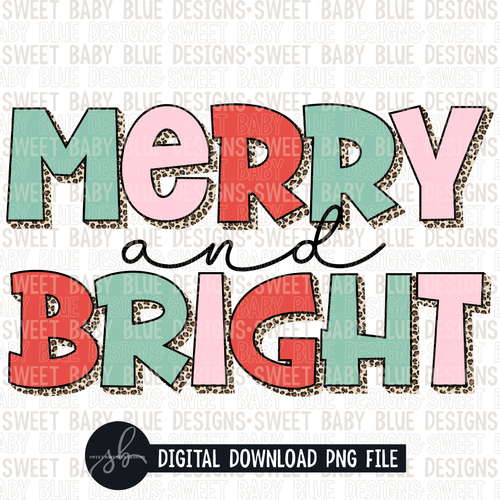 Merry and bright- Leopard - Christmas- 2022 - PNG file- Digital Download