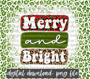 Merry and bright- Leopard- 20 oz skinny tumbler - PNG file- Digital Download