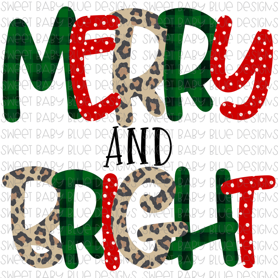 Merry and Bright- Leopard- Christmas- PNG file- Digital Download