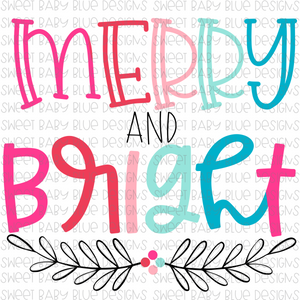 Merry and Bright- Colorful- Floral doodle- Christmas- PNG file- Digital Download