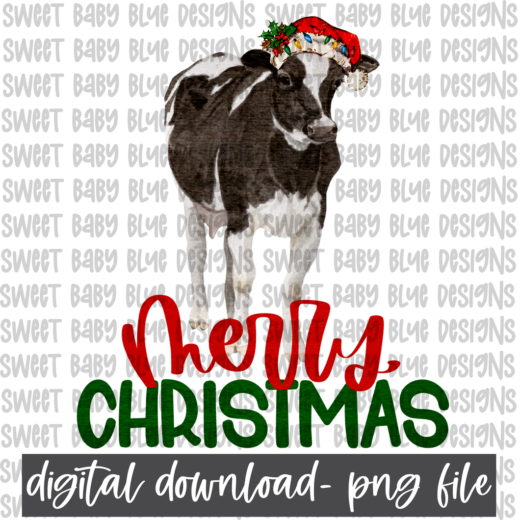 Merry Christmas- Cow- Christmas- PNG file- Digital Download
