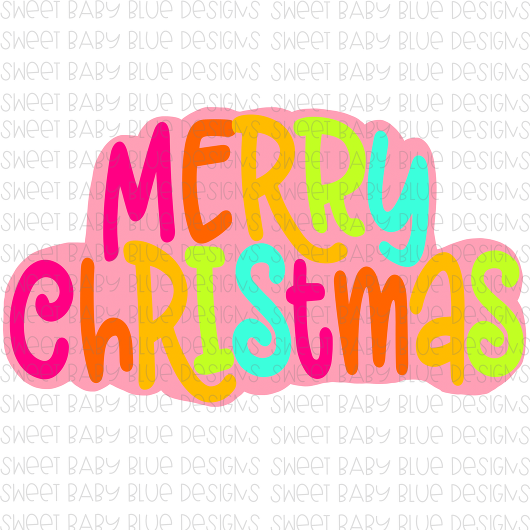 Merry Christmas- Colorful outline- PNG file- Digital Download