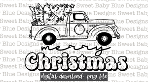 Merry Christmas truck- Thermal Sticker- Designed in 2.25 x 1.25- 2021-  PNG file- Digital Download