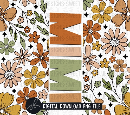 Mimi- Retro floral- 20 oz. skinny tumbler- 2022 -PNG file- Digital Download
