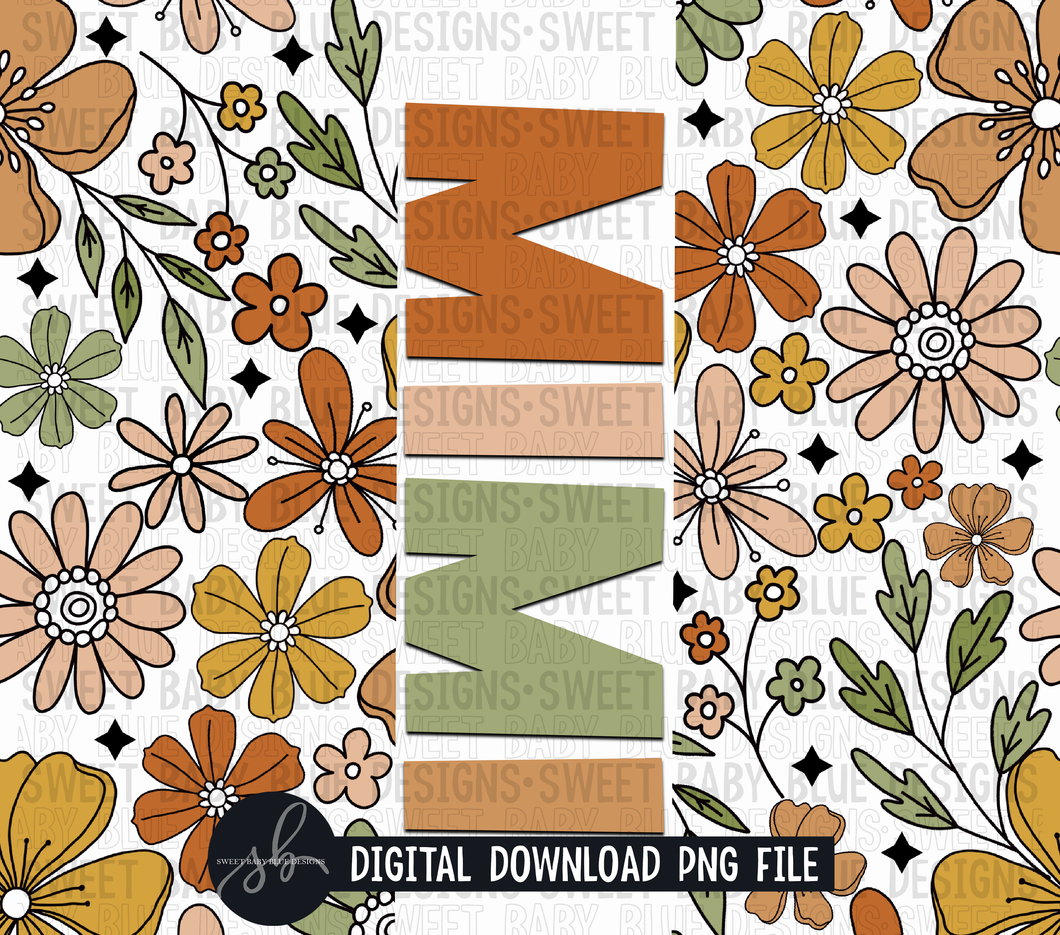 Mimi- Retro floral- 20 oz. skinny tumbler- 2022 -PNG file- Digital Download