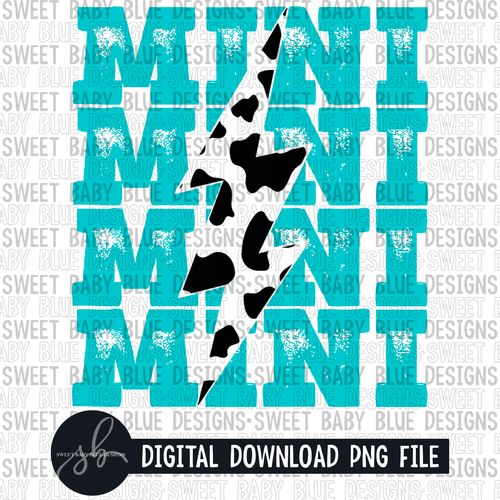 Mini- Blue- Cow print- Bolt - 2022 - PNG file- Digital Download