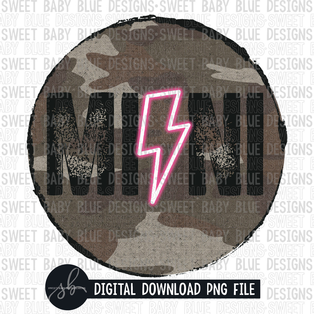 Mini- Camo circle- Pink bolt- 2022- PNG file- Digital Download