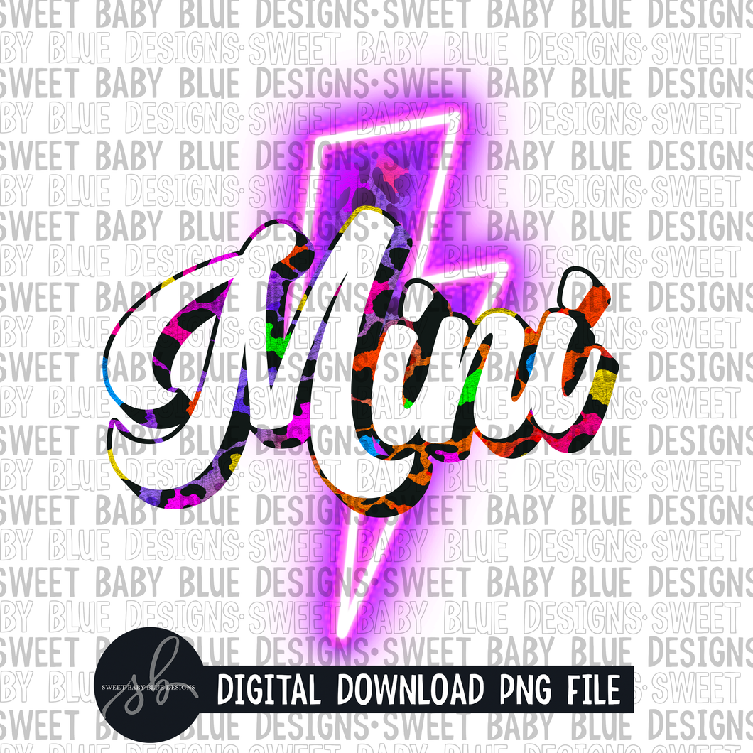 Mini- Colorful leopard- Neon bolt- 2022 - PNG file- Digital Download