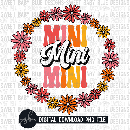 Mini- Stacked- Retro- Floral frame- 2022- PNG file- Digital Download