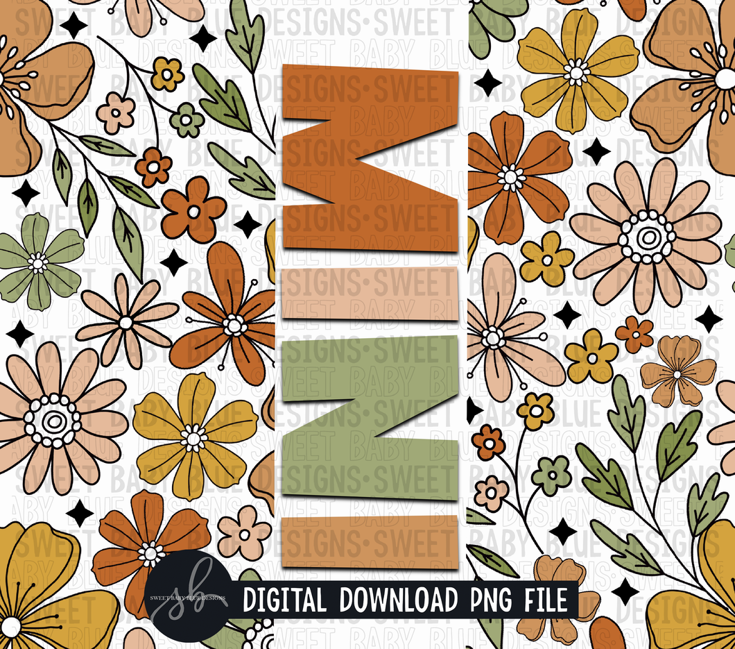 Mini- Retro floral- 20 oz. skinny tumbler- 2022 -PNG file- Digital Download