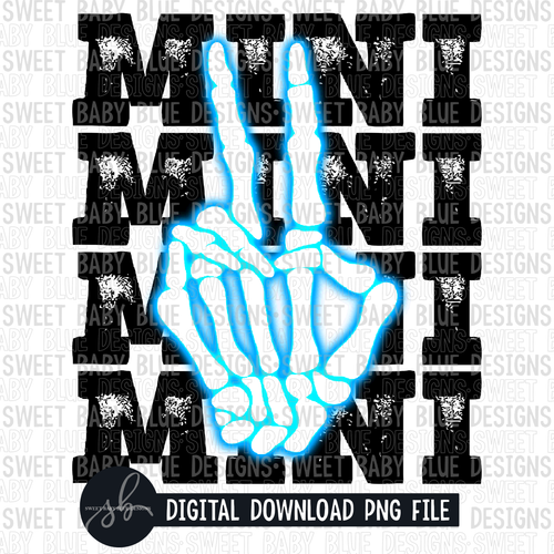 Mini- Skeleton hand- Neon- Blue- 2022- PNG file- Digital Download