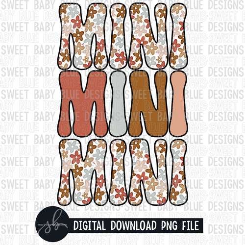 Mini- Stacked- Floral letters- 2022- PNG file- Digital Download