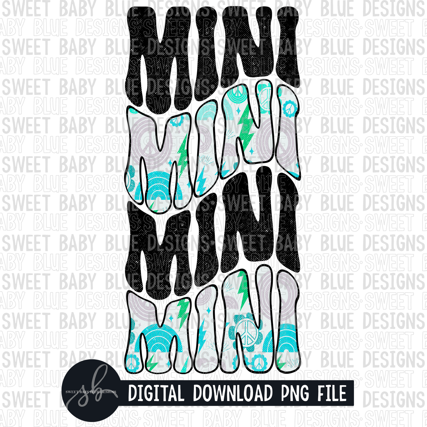 Mini- Stacked- Retro lettering- Blue- 2022- PNG file- Digital Download