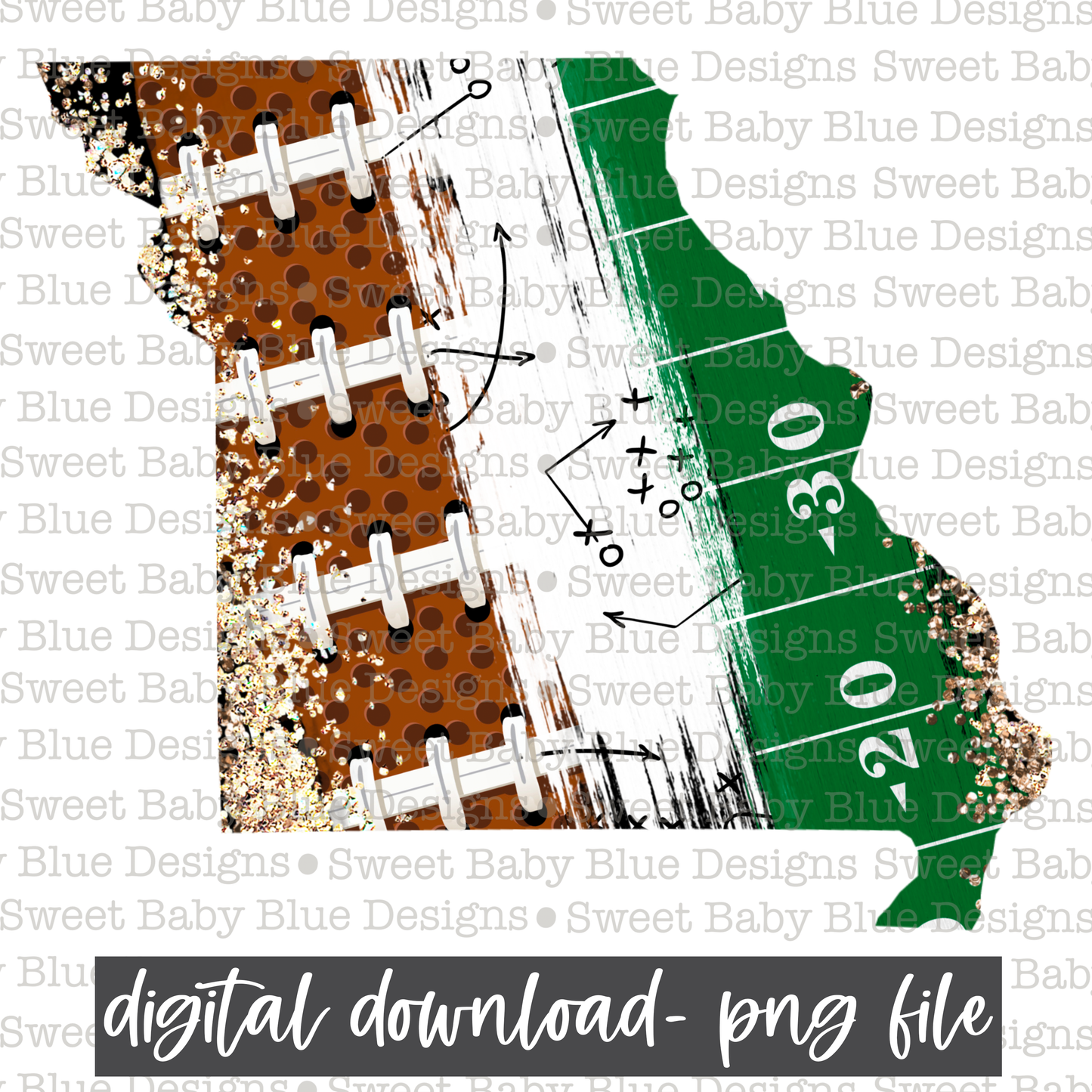 Football- Brushstroke- Missouri - PNG file- Digital Download