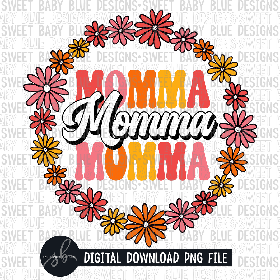 Momma- Stacked- Retro- Floral frame- 2022- PNG file- Digital Download