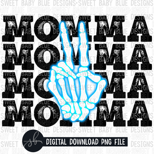 Momma- Skeleton hand- Neon- Blue- 2022- PNG file- Digital Download
