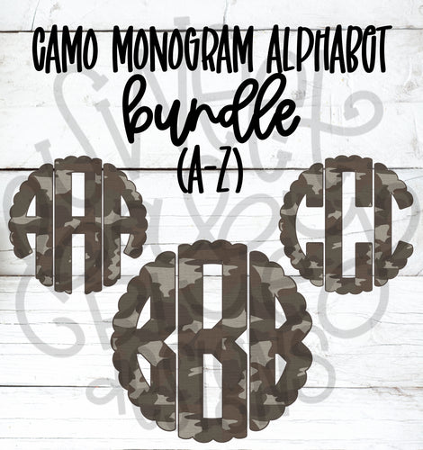 Camo monogram alphabet bundle- PNG file- Digital Download