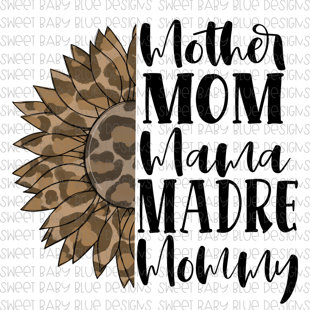 Mother mom- Leopard sunflower - PNG file- Digital Download