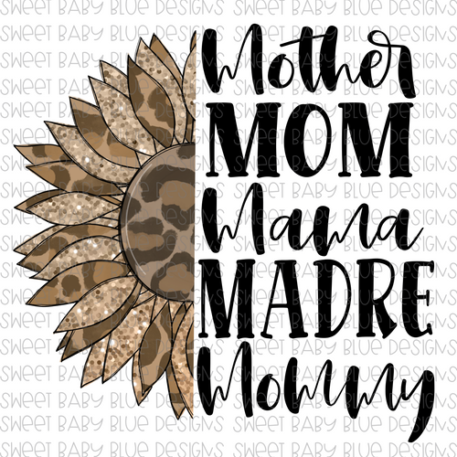 Mother mom- Leopard sequin sunflower - PNG file- Digital Download