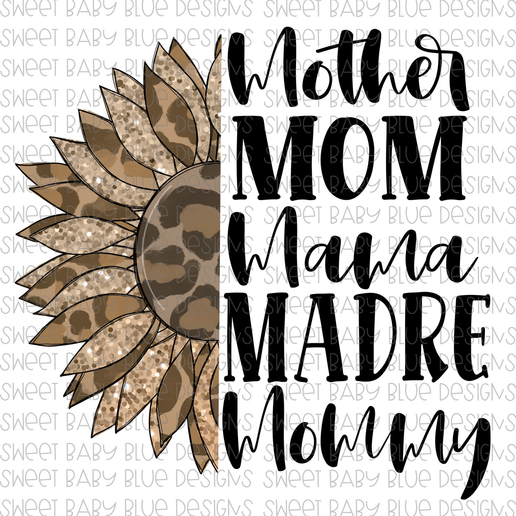 Mother mom- Leopard sequin sunflower - PNG file- Digital Download