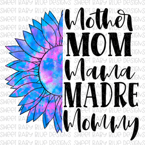 Mother mom- Tie- dye blue sunflower - PNG file- Digital Download