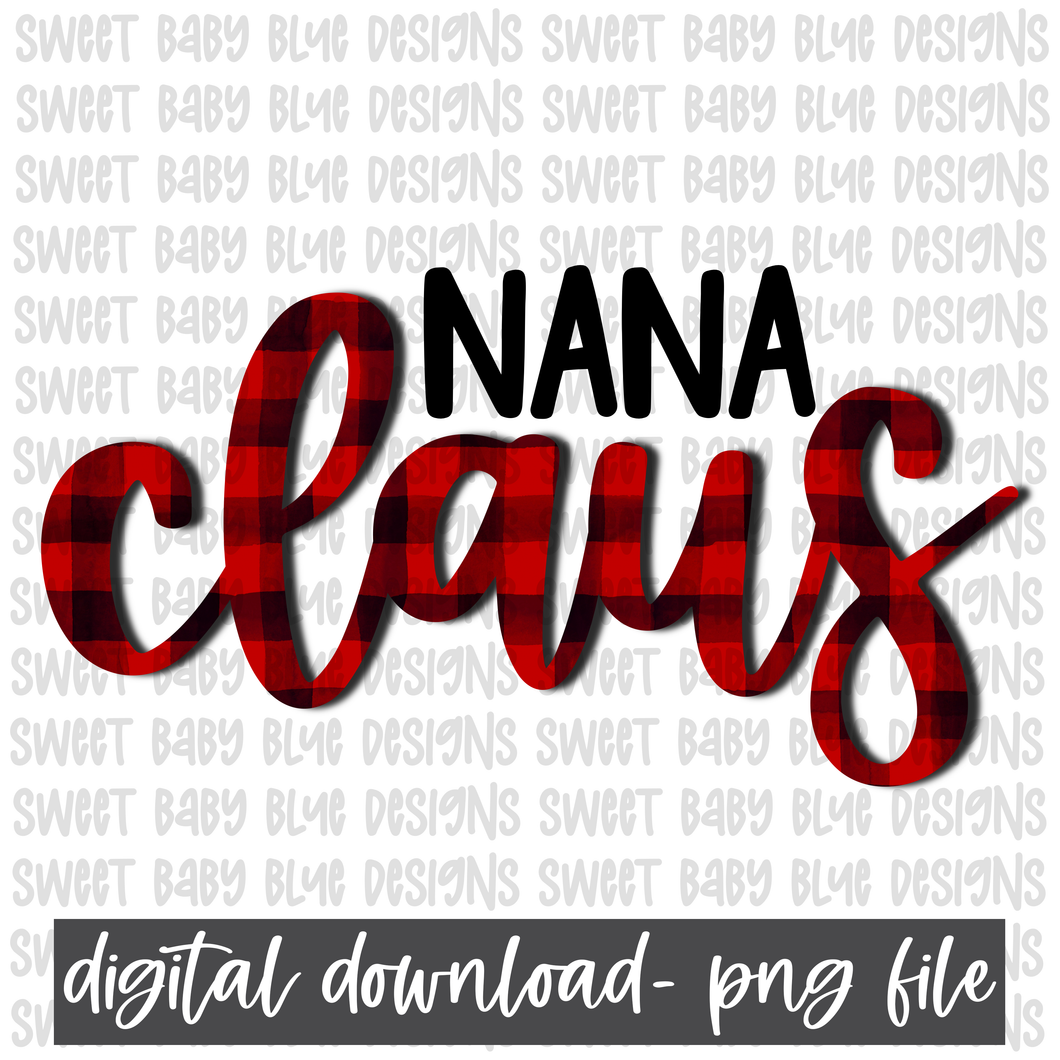 Nana Claus- Plaid- Christmas- PNG file- Digital Download