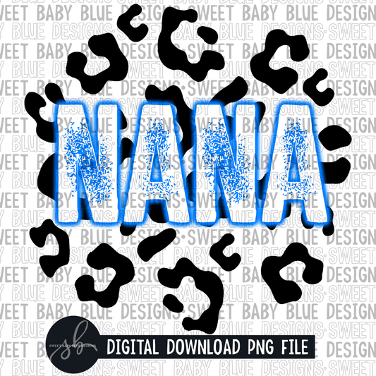 Nana- Leopard- Neon Blue- 2022 - PNG file- Digital Download