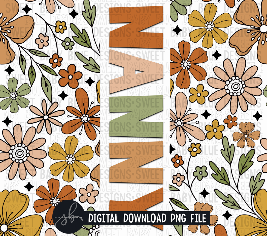 Nanny- Retro floral- 20 oz. skinny tumbler- 2022 -PNG file- Digital Download