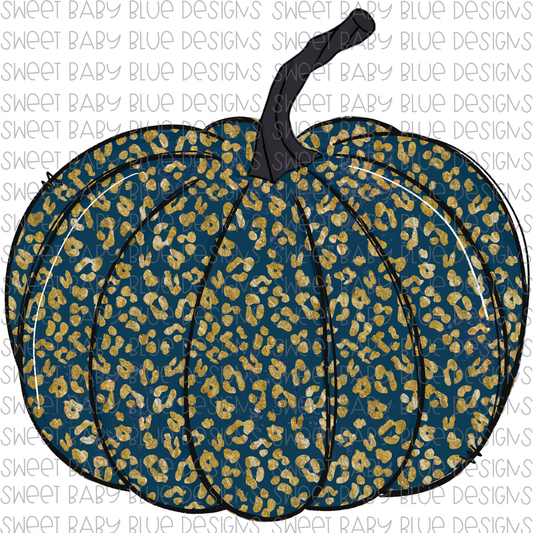 Leopard Pumpkin- Navy/Gold- Fall-PNG file- Digital Download
